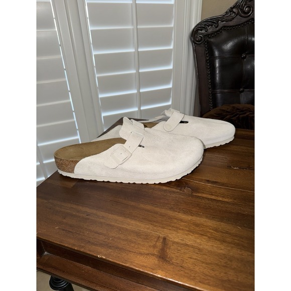 NWT Birkenstock Boston Antique White Suede Leather Clogs Size 46 US 13 Mules - Picture 5 of 8